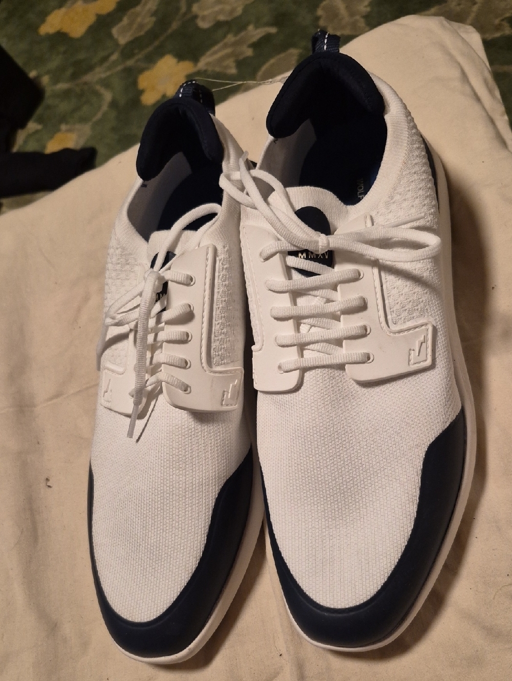 Men's Knit Lace-Up Sneakers in White and Navy